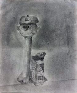 A pencil drawing of a fire hydrant and box