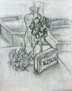 A drawing of flowers and a box