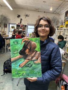 Student's painting of a puppy.